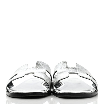 Hermes Metallic Epsom Oran Sandals 38.5 Gris Argente 2 of 10