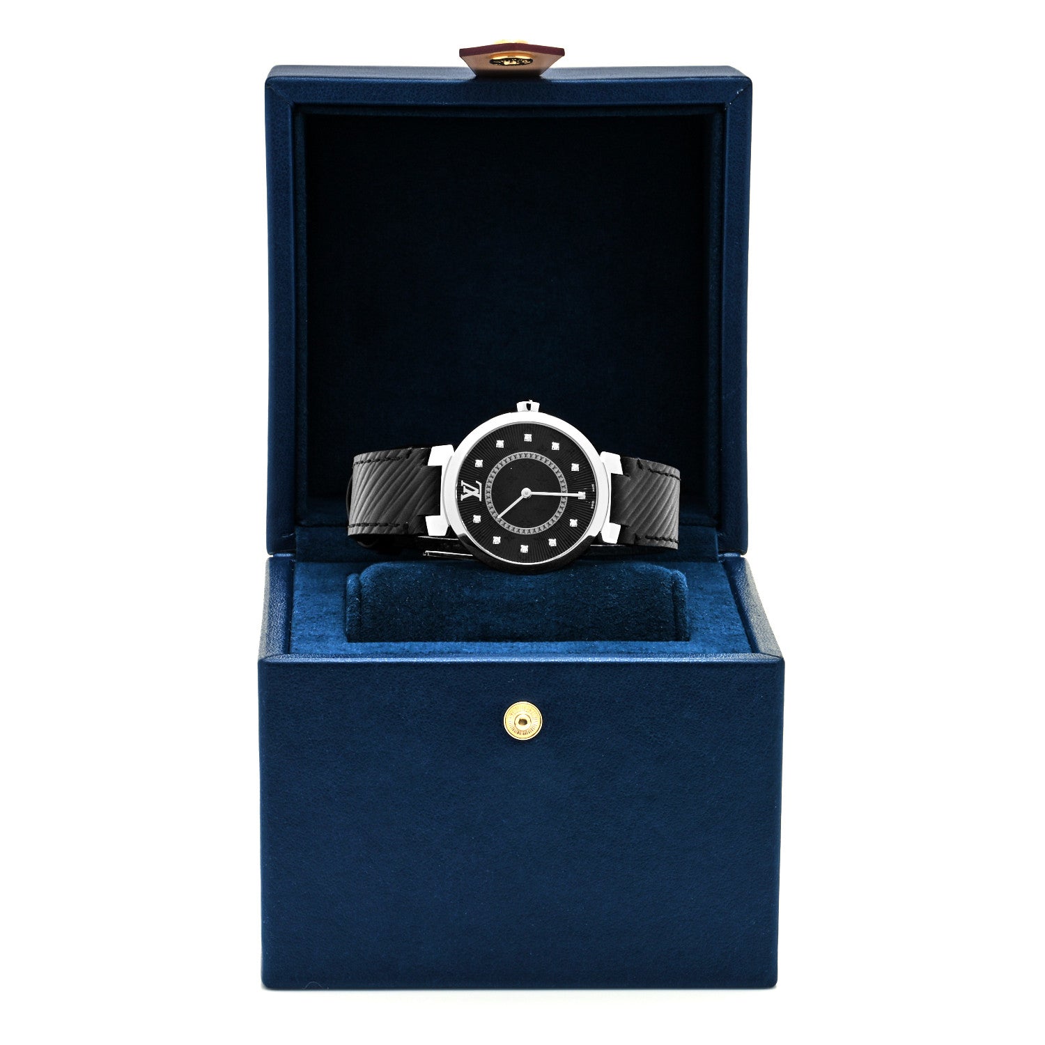Louis Vuitton Stainless Steel Epi Diamond 33mm Tambour Slim Quartz Watch Black 5 of 5