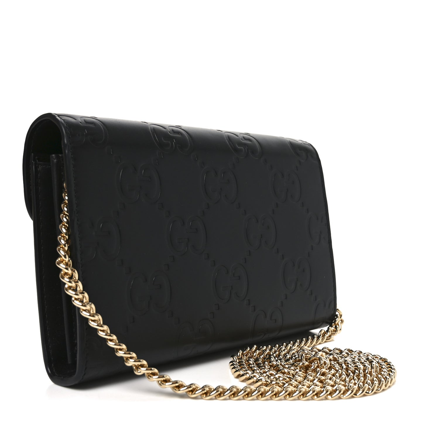 Calfskin GG Debossed Chain Wallet Black