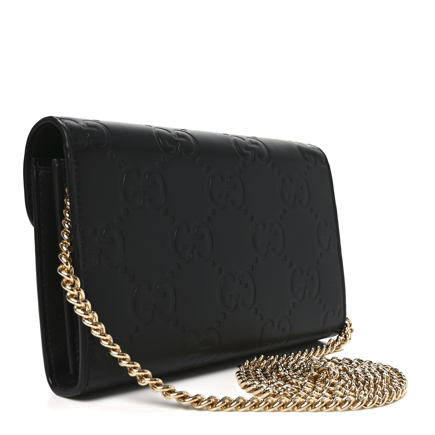 Gucci Calfskin GG Debossed Chain Wallet Black 3 of 9