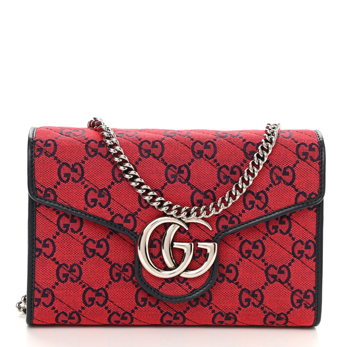 Monogram Multicolor Matelasse Diagonal GG Marmont Chain Wallet Red Blue