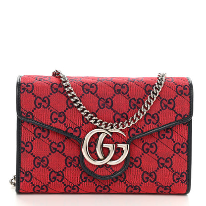Gucci Monogram Multicolor Matelasse Diagonal GG Marmont Chain Wallet Red Blue 1 of 7
