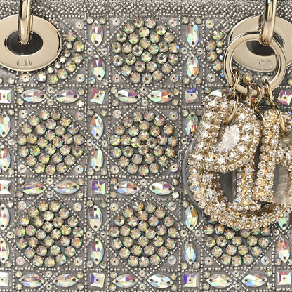 Christian Dior Calfskin Satin Celestial Bead Embroidery Embroidered Small Lady Dior Grey Multicolor 8 of 10
