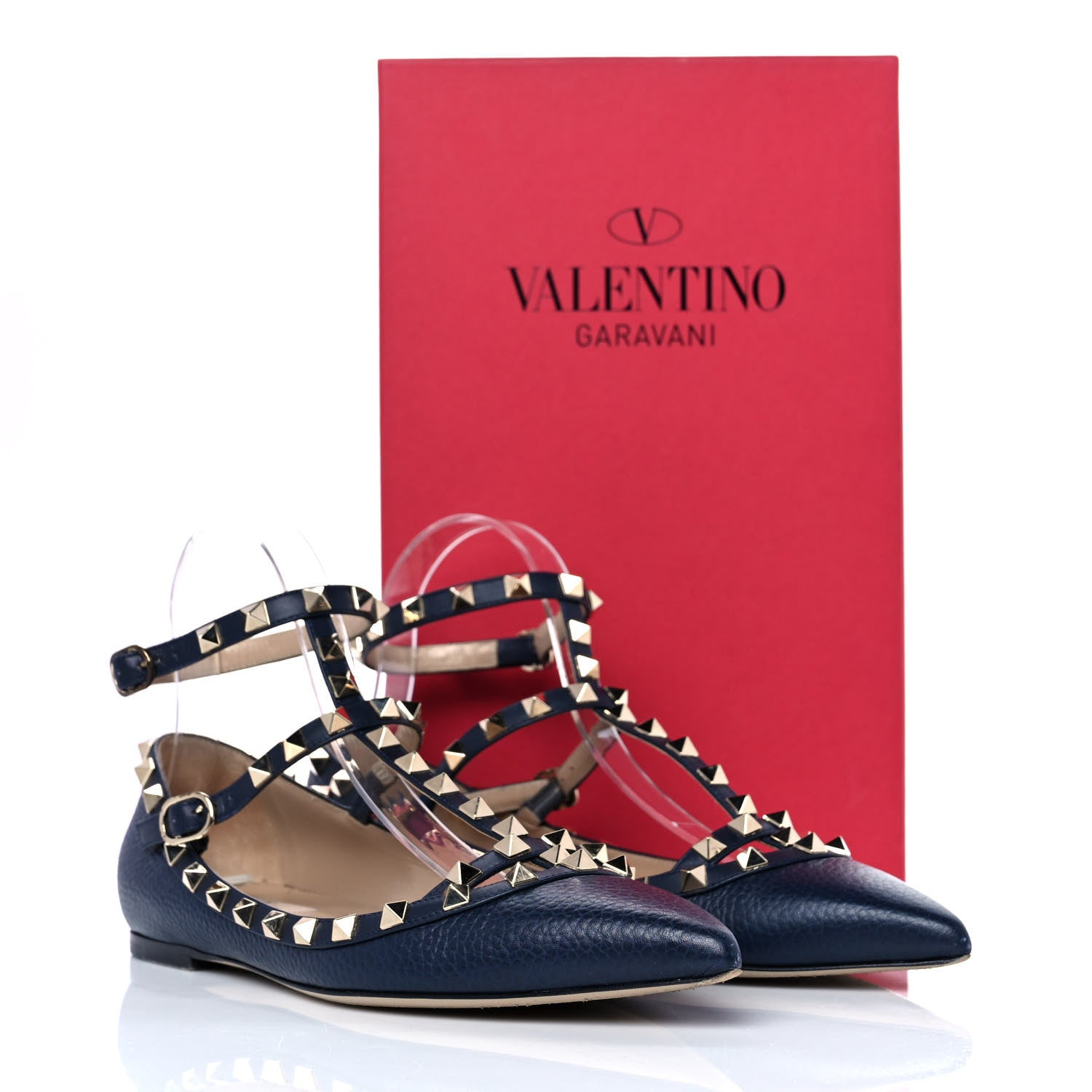 Valentino Garavani Pebbled Calfskin Rockstud Cage Ballerina Flats 39 Dark Blue 8 of 8