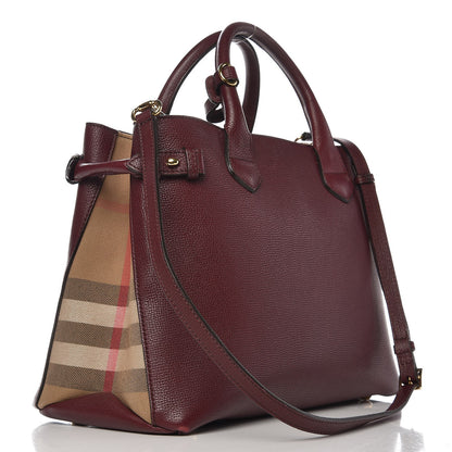 Burberry Grainy Calfskin House Check Medium Banner Tote Mahogany Red 3 of 12