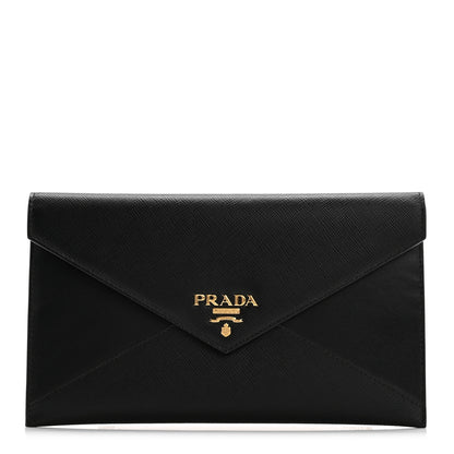 Prada Saffiano City Calfskin Envelope Wallet Black 1 of 9