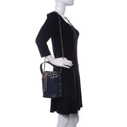 Chanel Calfskin Tweed Medium CC Chain Bucket Drawstring Bag Navy Blue Multicolor 2 of 10