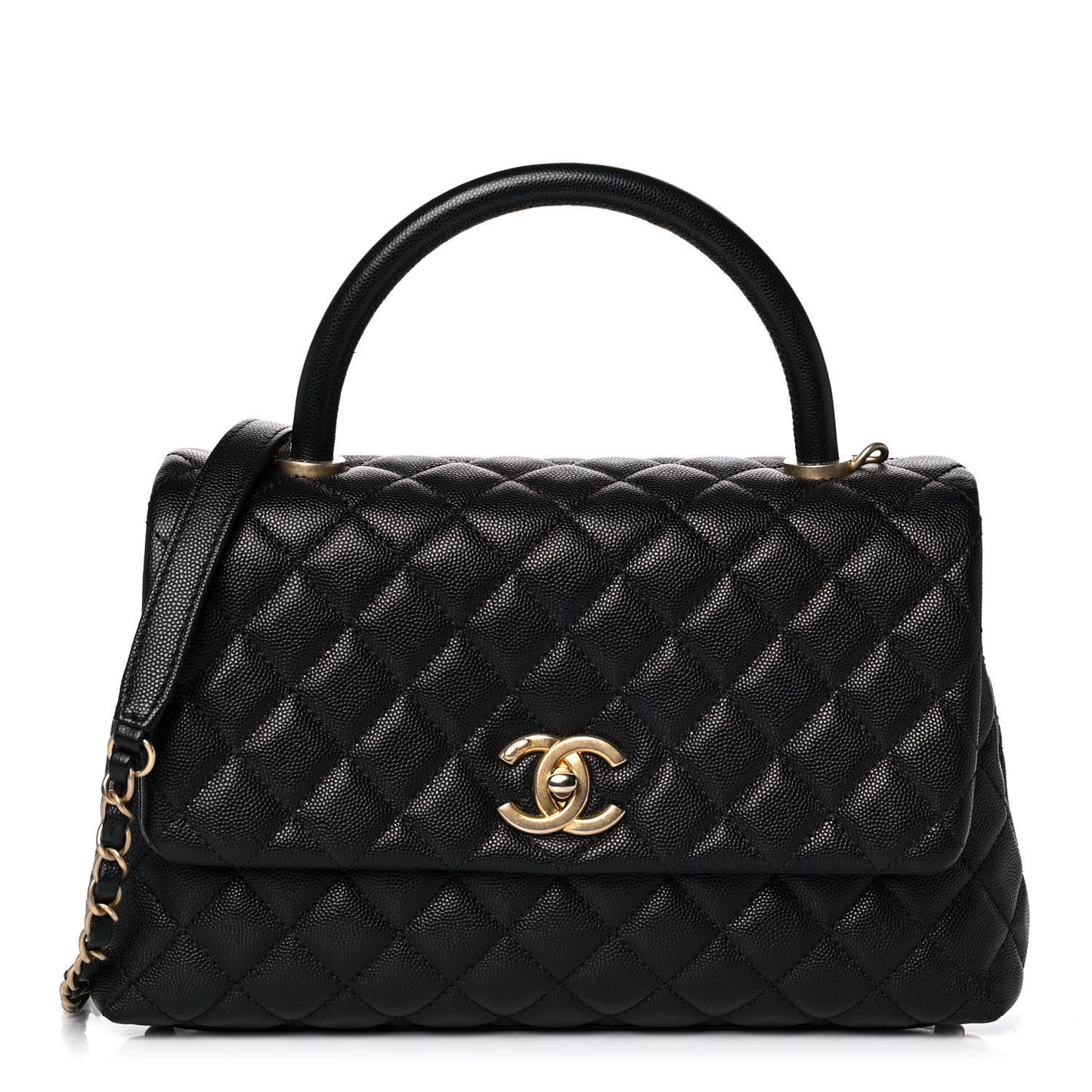 Caviar Quilted Small Coco Handle Flap Black