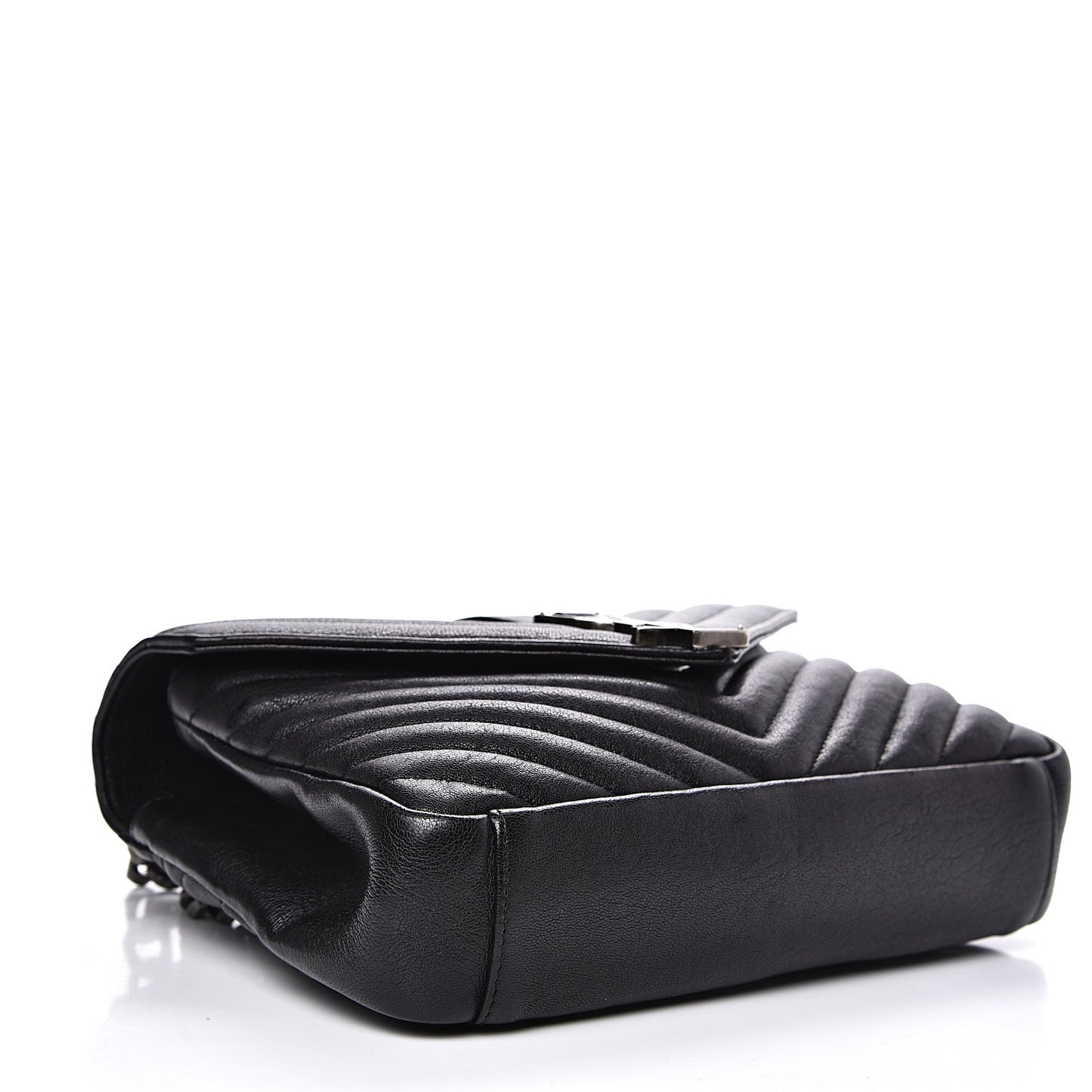 Sheepskin Matelasse Chevron Monogram Medium College Bag Black