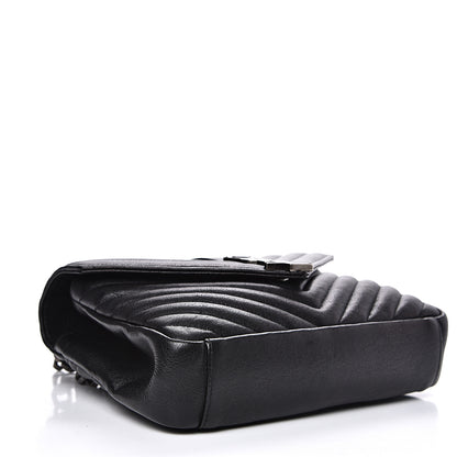 Saint Laurent Sheepskin Matelasse Chevron Monogram Medium College Bag Black 3 of 12