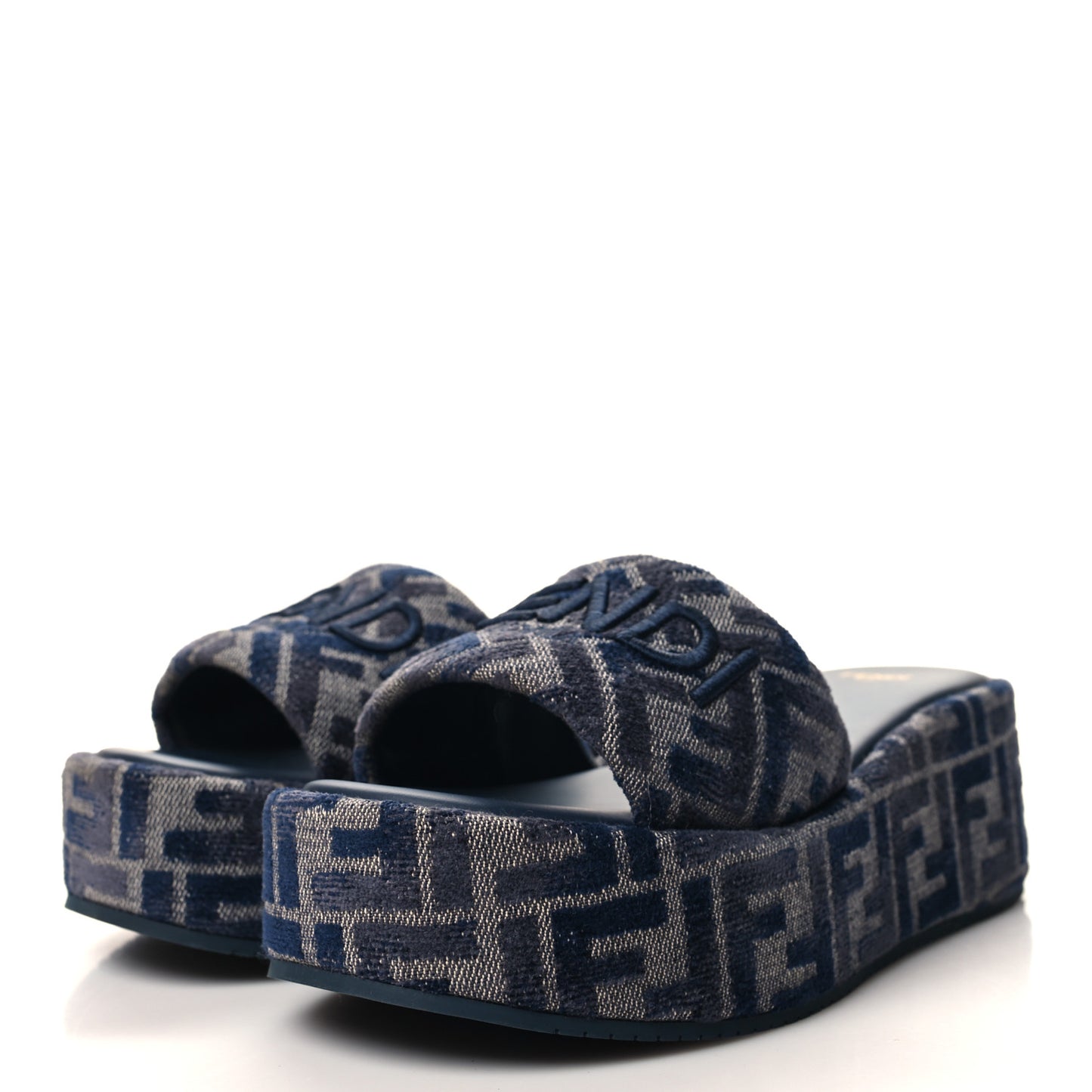 Chenille Womens FF Sunshine Flatform Slide Sandals 36.5 Blue