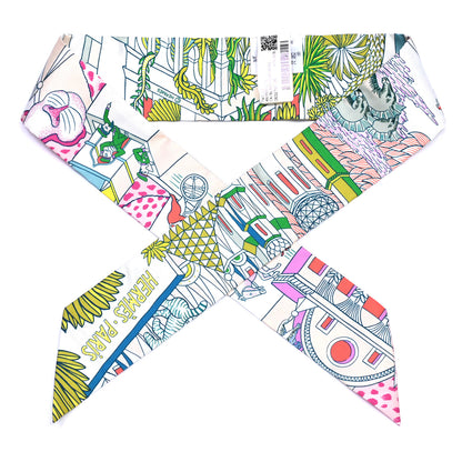 Hermes Silk Animapolis Twilly White Vert Rose 1 of 4