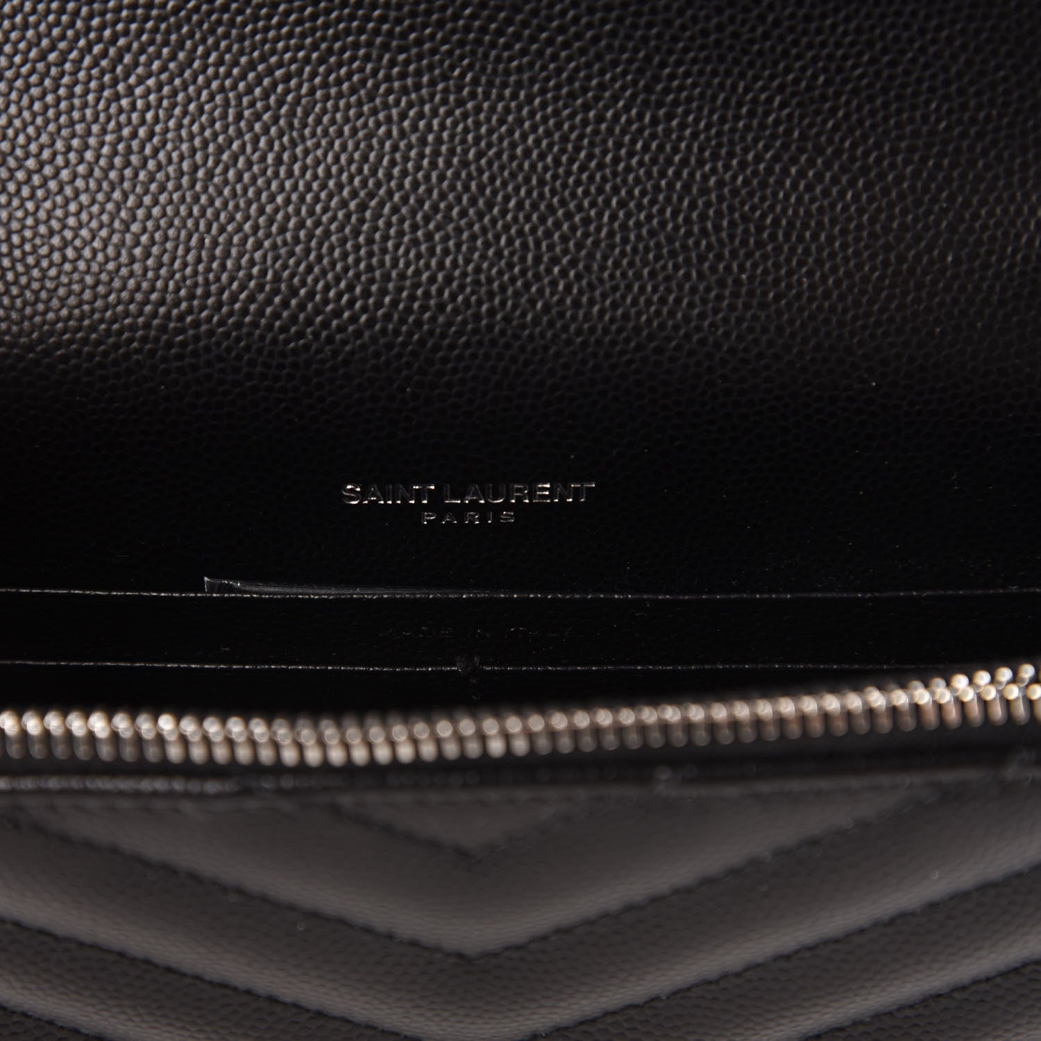 Saint Laurent Grain De Poudre Matelasse Chevron Monogram Envelope Chain Wallet Black 8 of 10