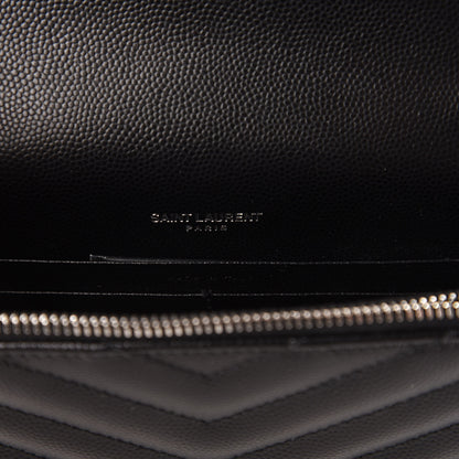 Saint Laurent Grain De Poudre Matelasse Chevron Monogram Envelope Chain Wallet Black 8 of 10