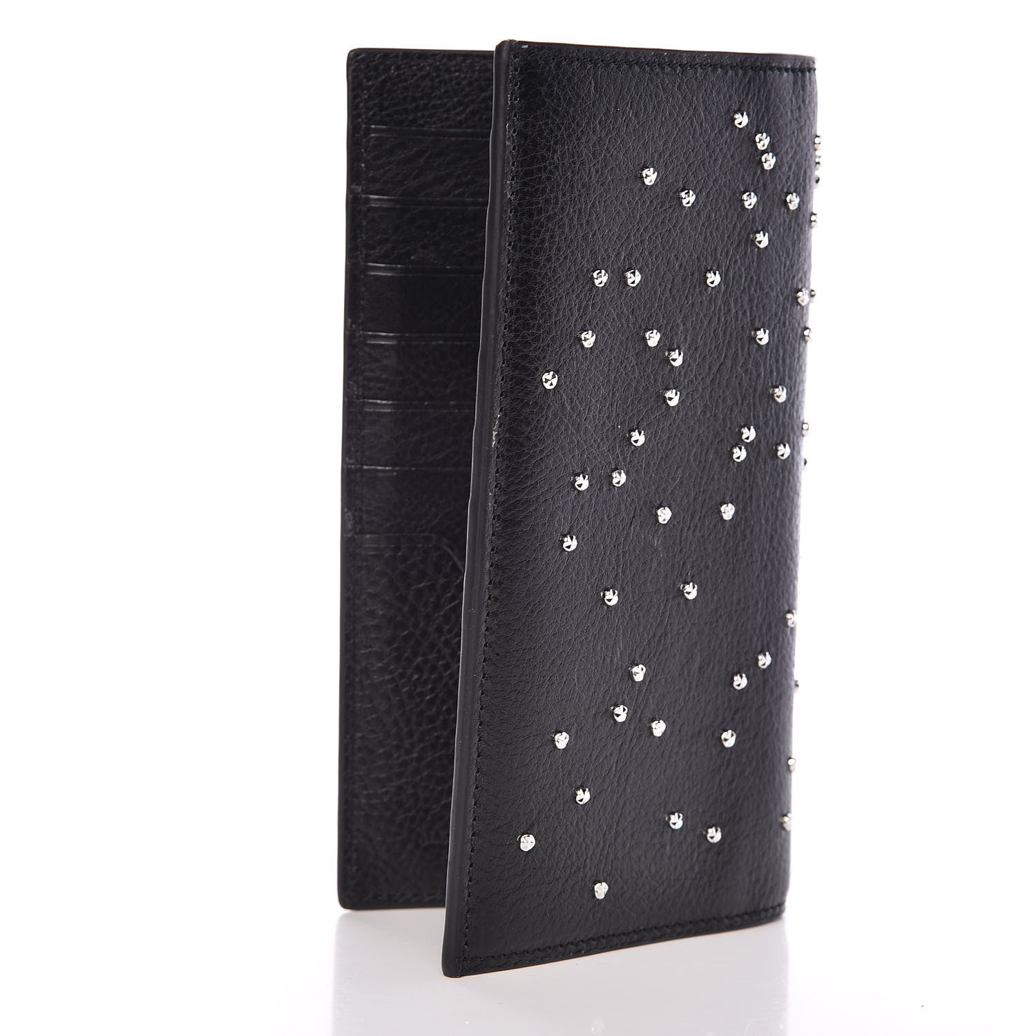 Alexander McQueen Calfskin Studded Folded Long Wallet Black 3 of 10
