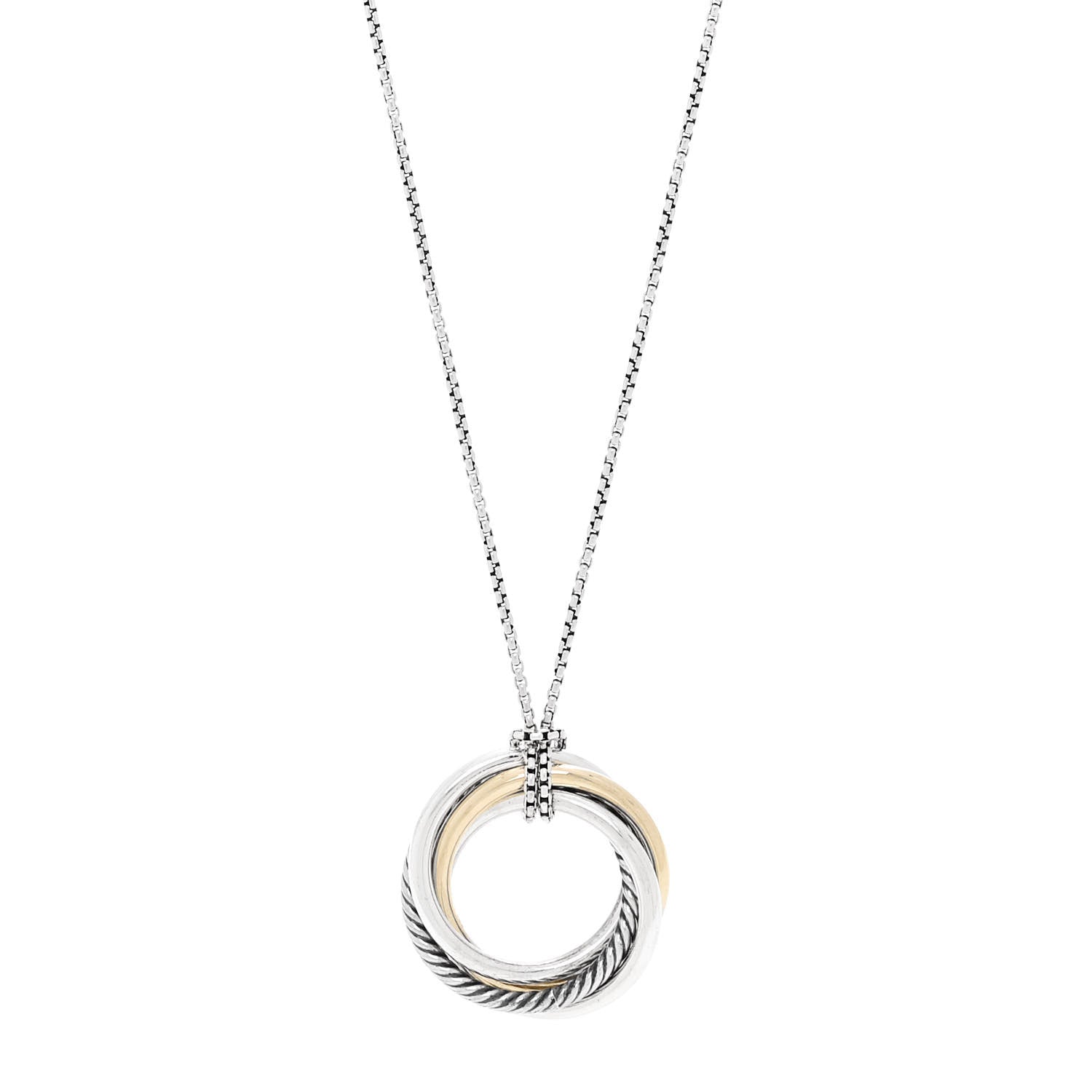 David Yurman Sterling Silver 14K Yellow Gold 30mm Crossover Pendant Necklace 1 of 4