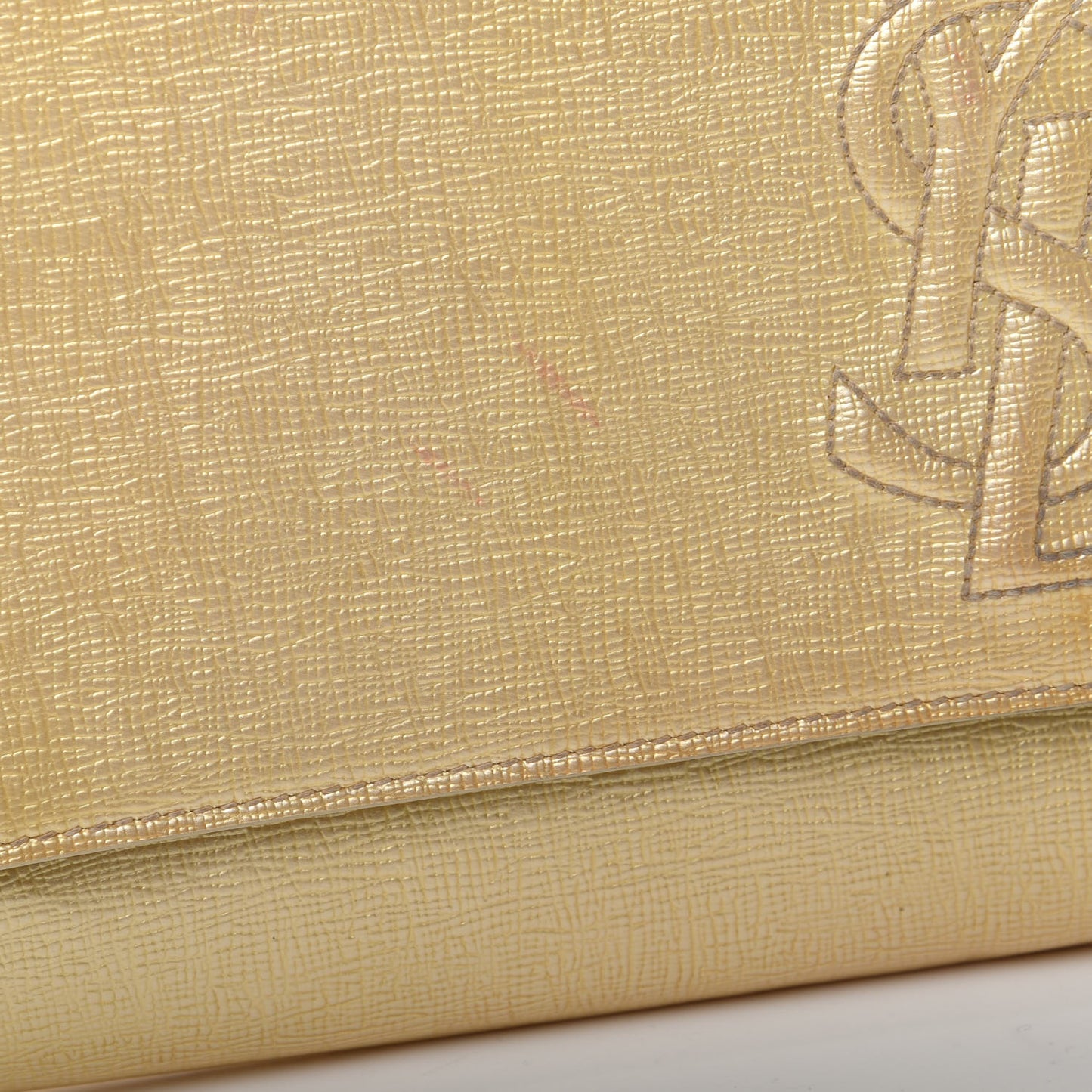 Metallic Textured Calfskin Monogram Large Belle De Jour Clutch Gold