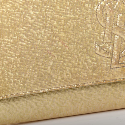 Saint Laurent Metallic Textured Calfskin Monogram Large Belle De Jour Clutch Gold 8 of 13