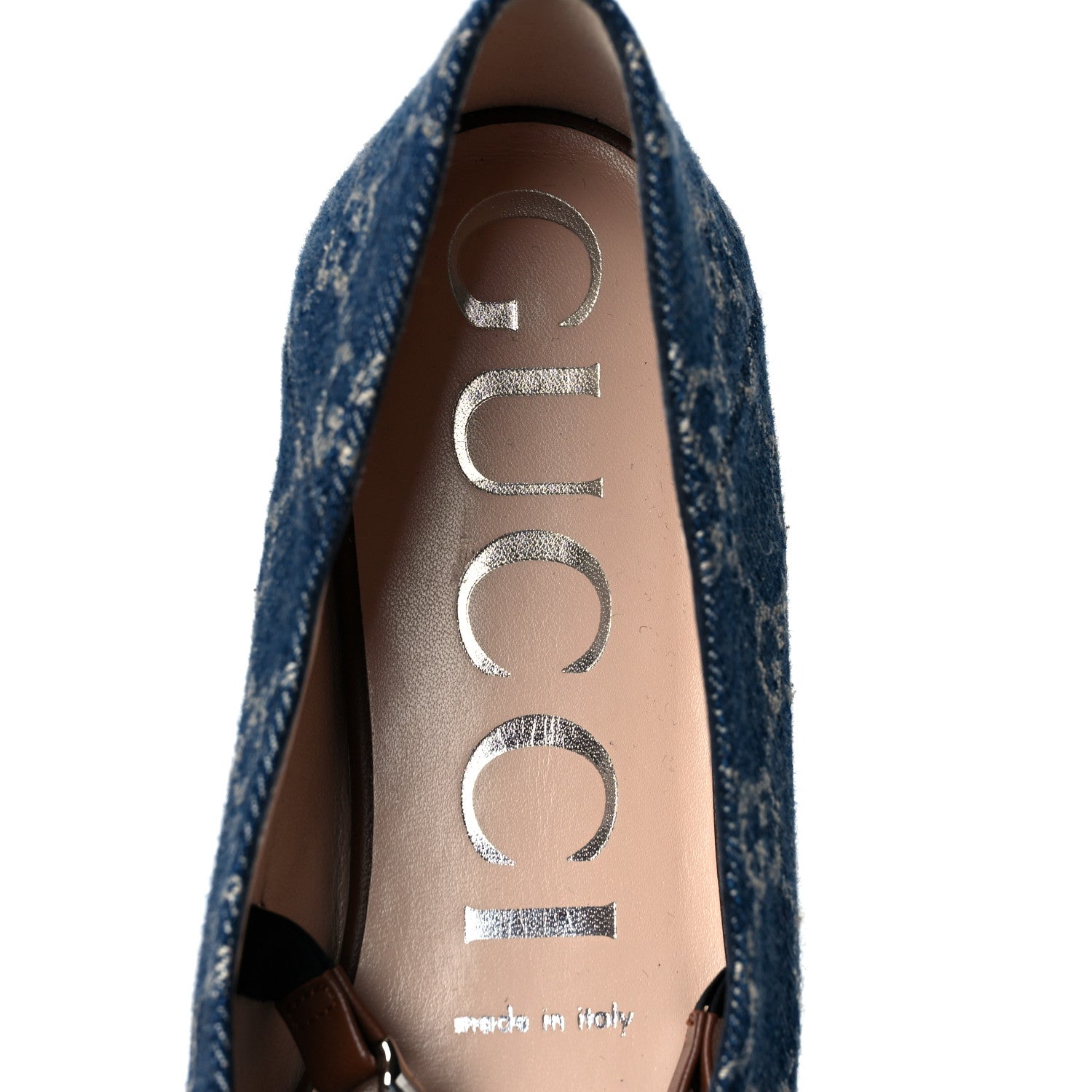 Gucci New Denim GG Monogram Deva Horsebit Chain Embellished Flats 38 Blue Tea 7 of 8