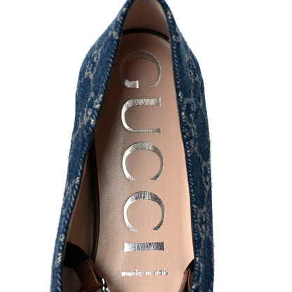 Gucci New Denim GG Monogram Deva Horsebit Chain Embellished Flats 38 Blue Tea 7 of 8