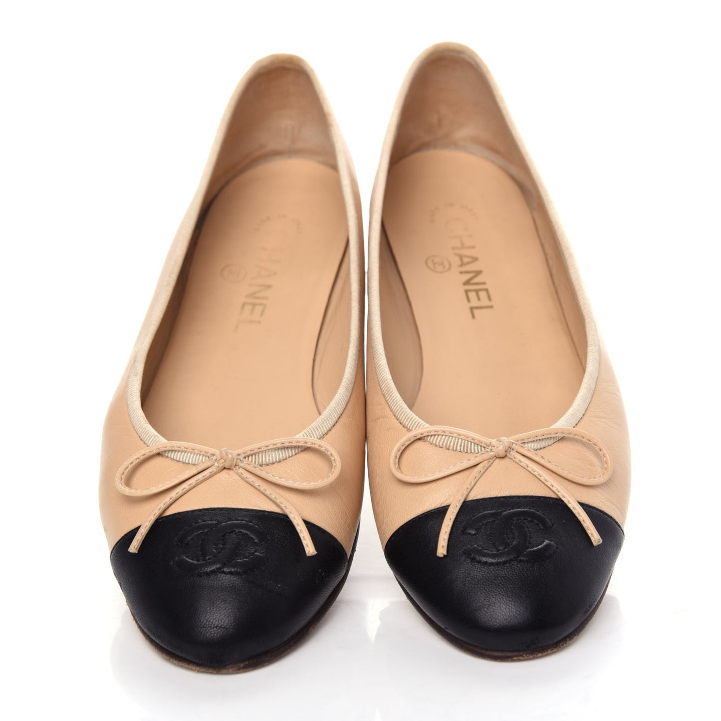 Lambskin Cap Toe CC Ballerina Flats 38.5 Beige Black