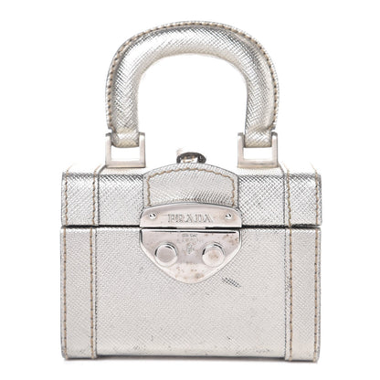 Prada Metallic Saffiano Mini Cosmetic Train Case Cromo 1 of 10