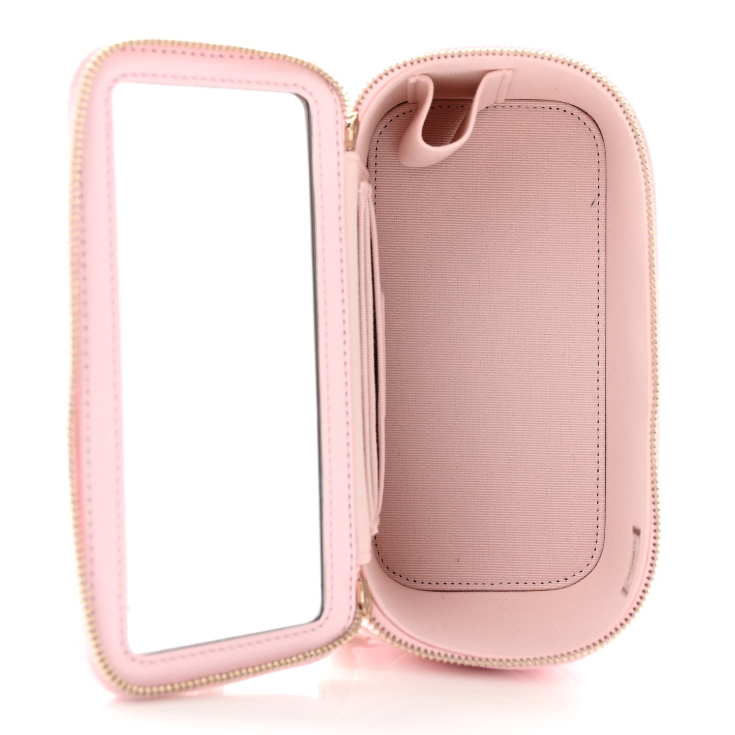 Lambskin Quilted Small Top Handle Vanity Case With Chain Light Pink
