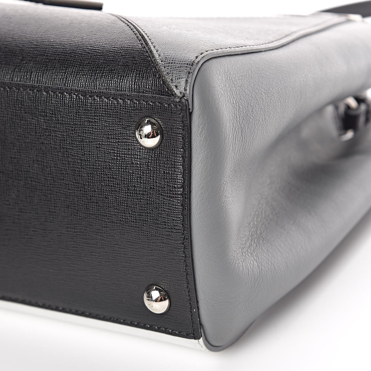Vitello Elite Calfskin Colorblock Petite 2Jours Tote Black Multicolor White Argento