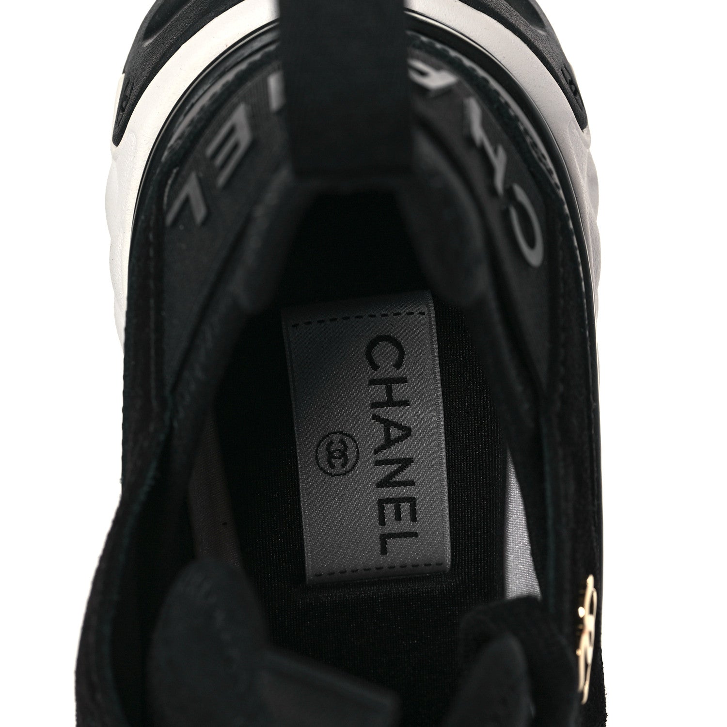 Chanel Fabric Calfskin Suede CC Sneakers 37.5 Black 7 of 8