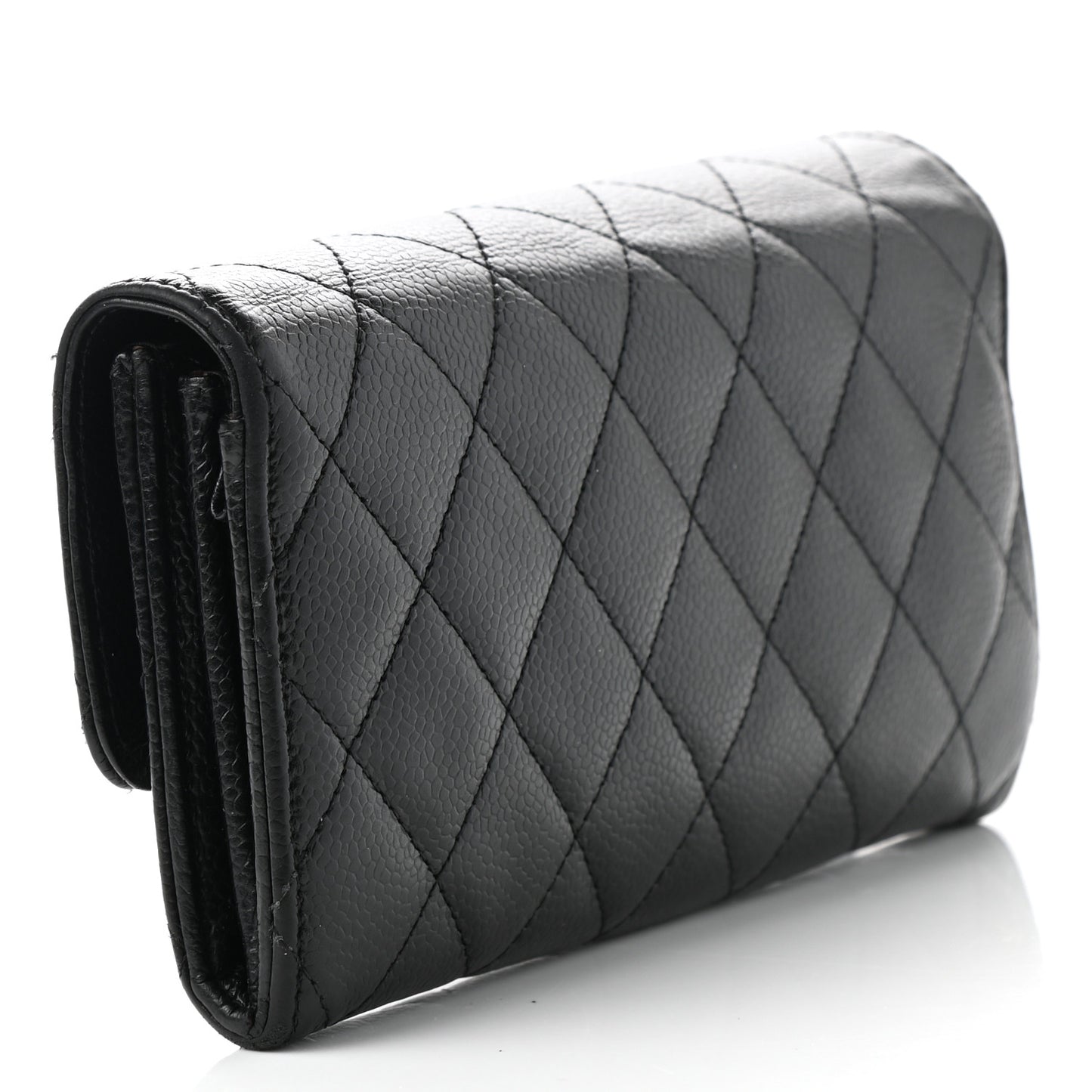 Caviar Quilted Large Gusset Flap Wallet Black