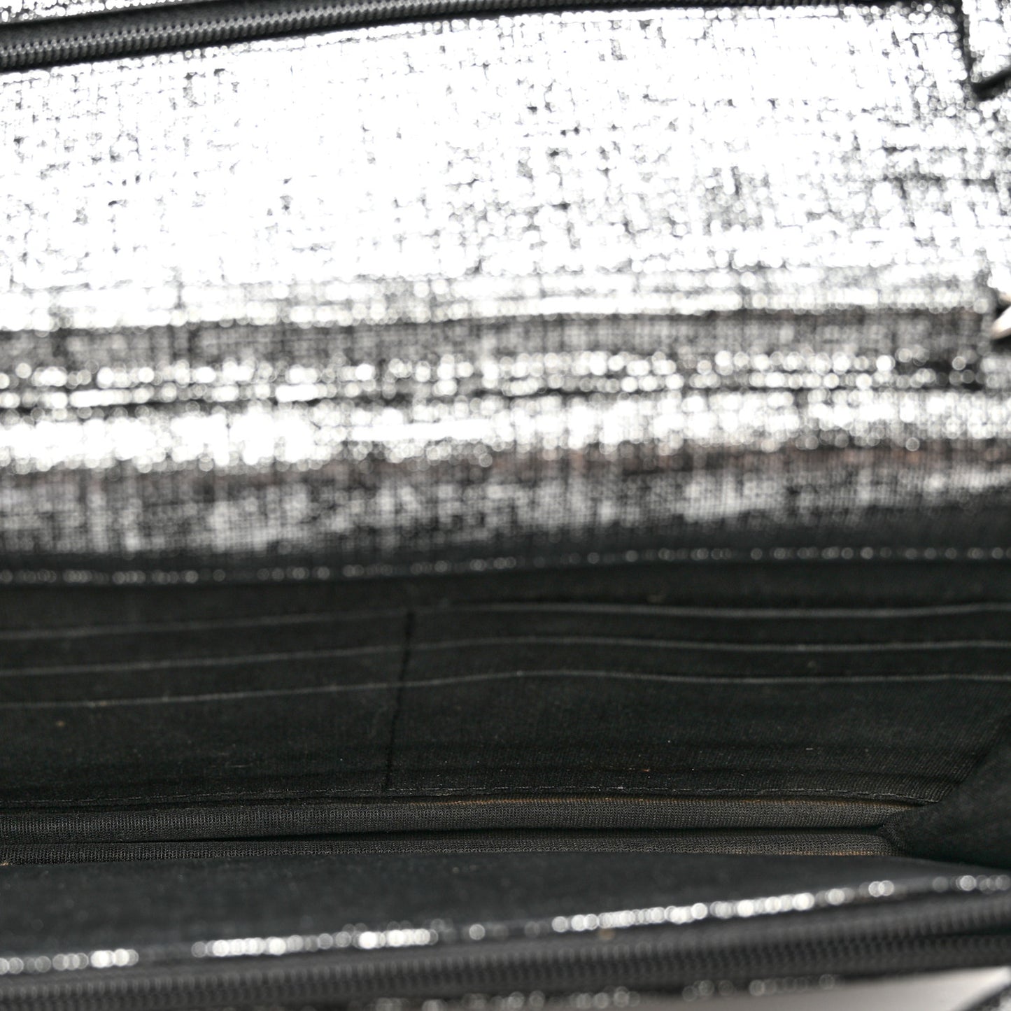 Metallic Fabric Quilted Wallet On Chain WOC Silver Black