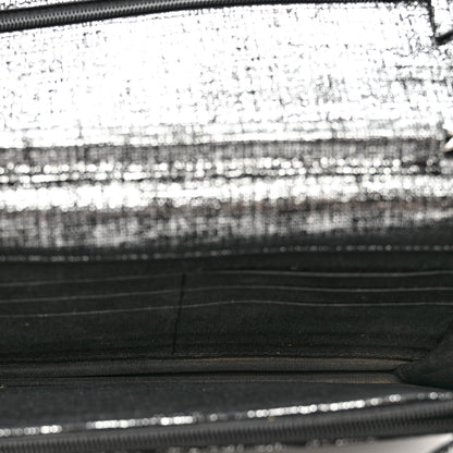 Chanel Metallic Fabric Quilted Wallet On Chain WOC Silver Black 4 of 8