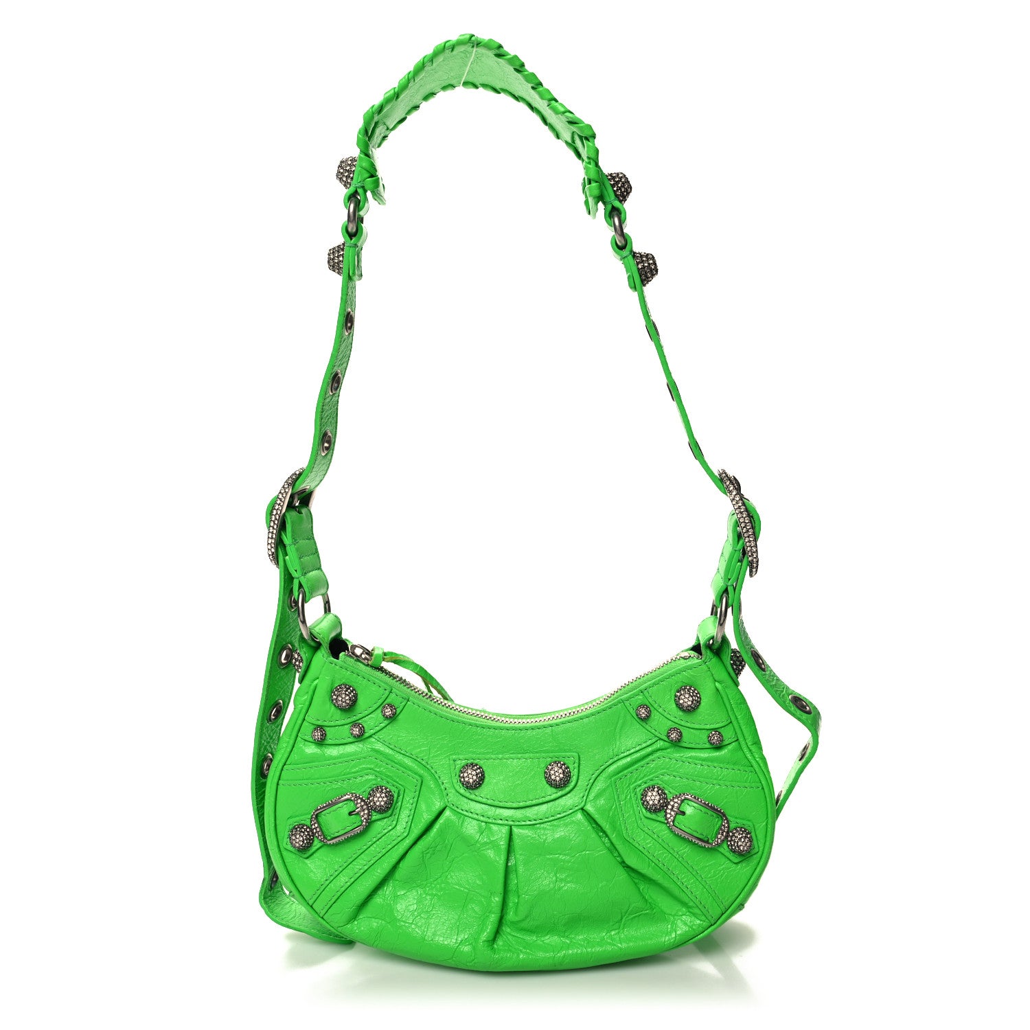Balenciaga Agneau Arena Crystal Le Cagole Shoulder Bag XS Fluo Green 3 of 12