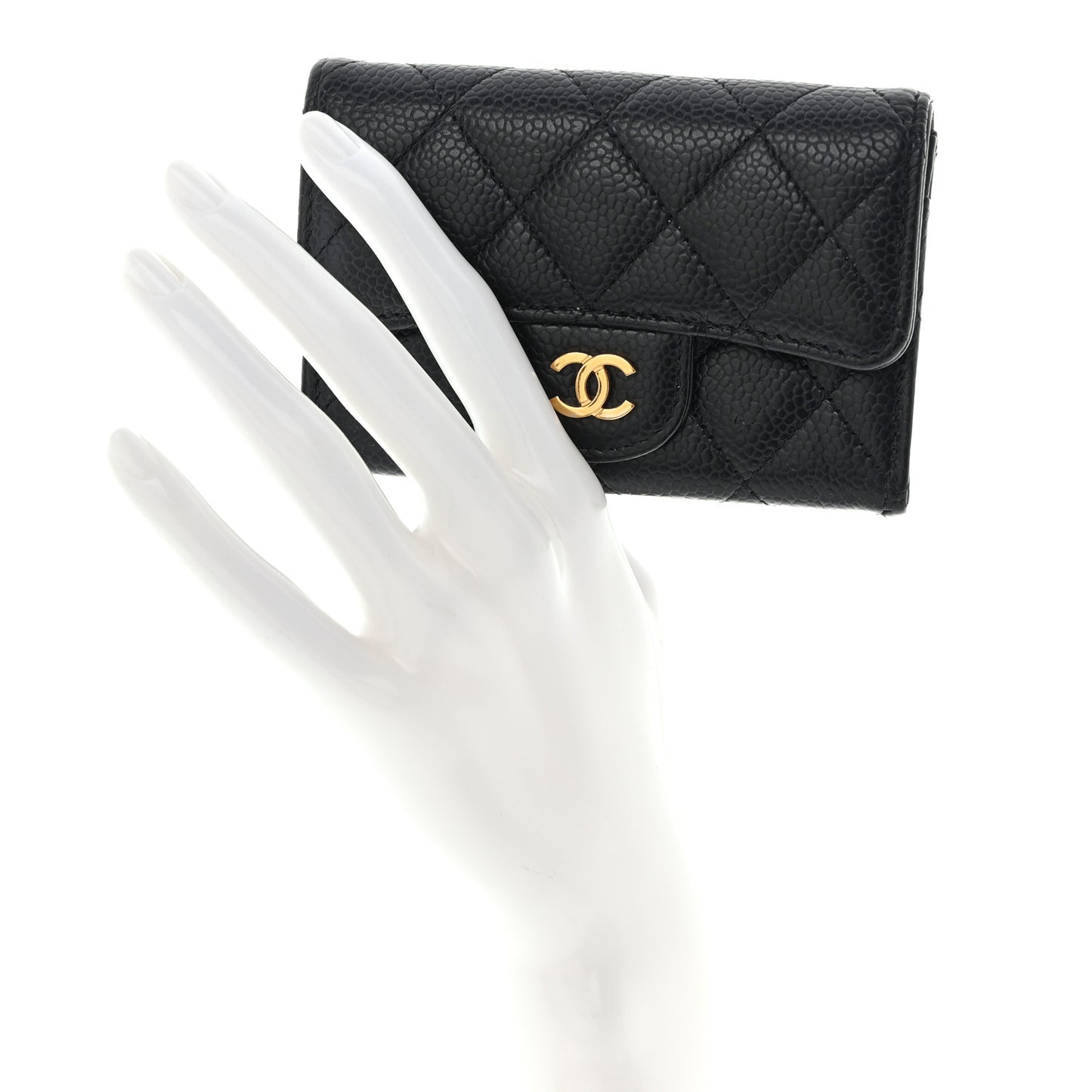 Caviar Quilted Flap Card Holder Wallet Black