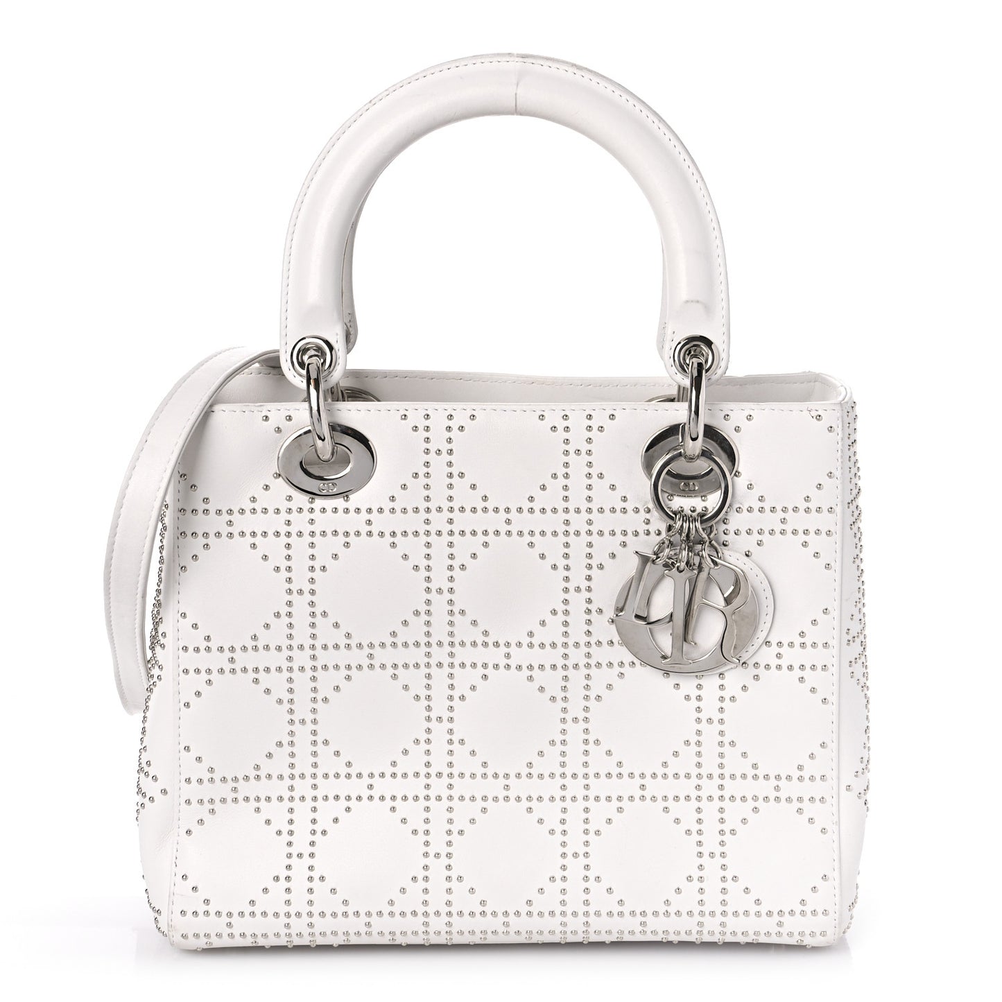 Lambskin Studded Cannage Medium Lady Dior White