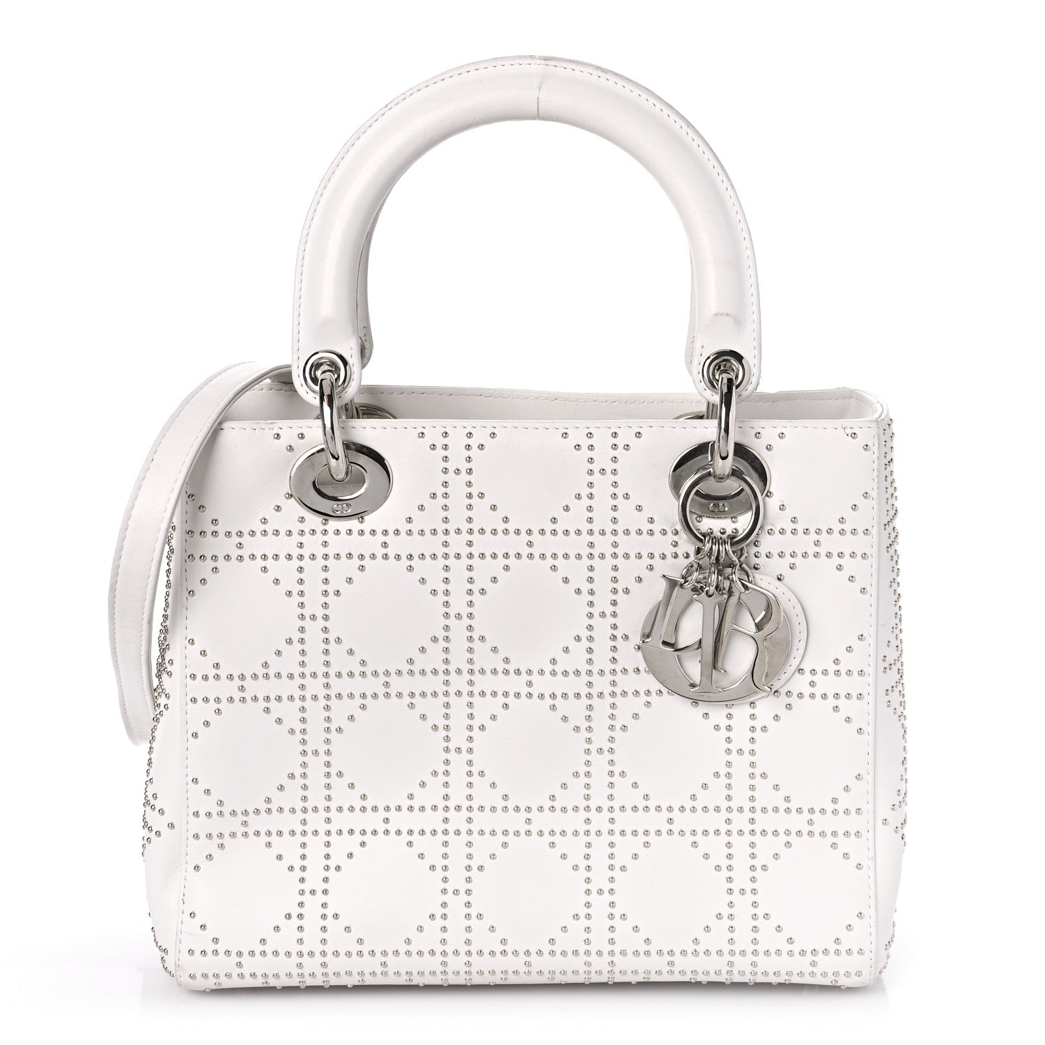 Christian Dior Lambskin Studded Cannage Medium Lady Dior White 1 of 19