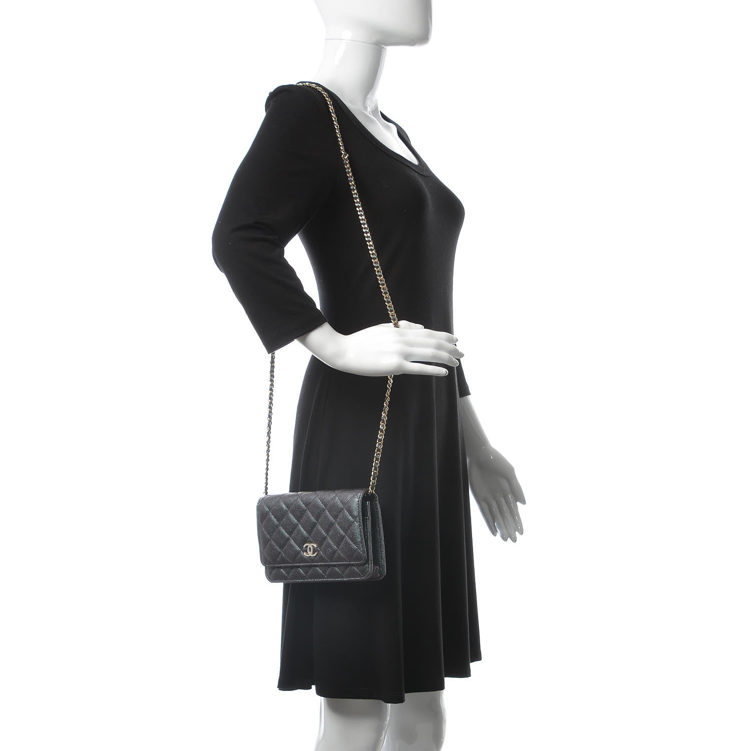 Chanel Iridescent Caviar Quilted Wallet On Chain WOC Black 2 of 13