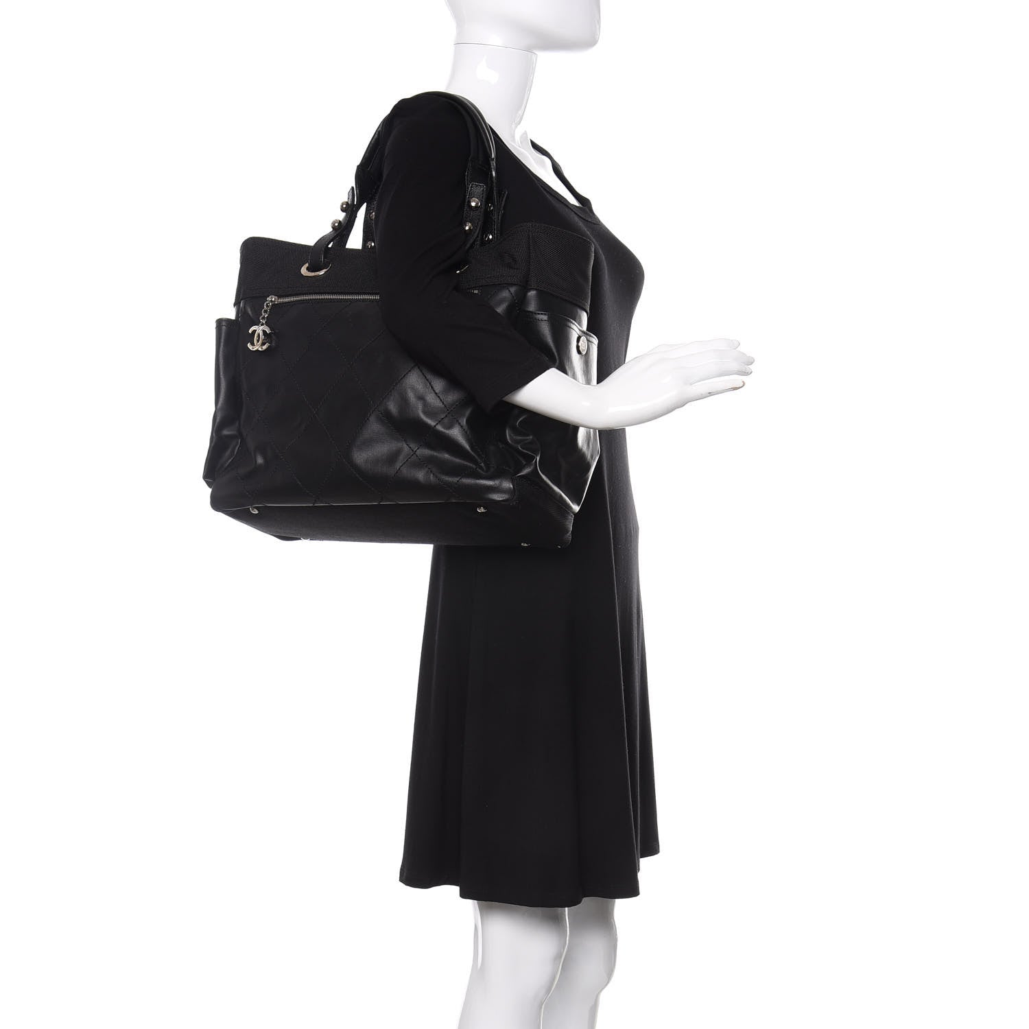 Chanel Coated Canvas Quilted Large Paris Biarritz Tote Black 2 of 12