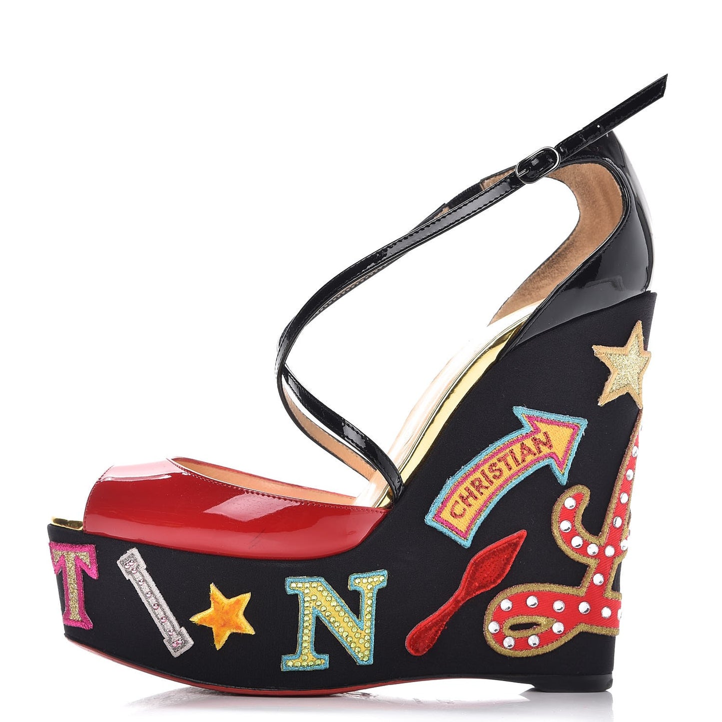 Patent Loubi Zeppa 140 Wedges 37.5 Black Red
