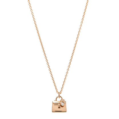 Hermes 18K Rose Gold Diamond Kelly Pendant Necklace 1 of 6