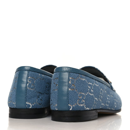Gucci Canvas Lame GG Monogram Horsebit Womens Jordaan Loafers 38 Blue Silver Cornflower Blue 4 of 9