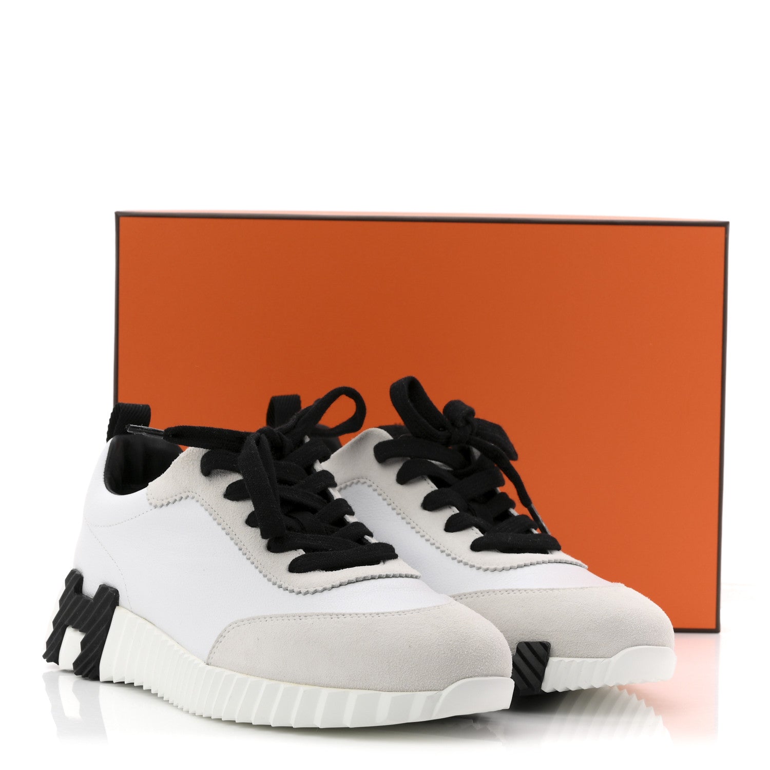 Hermes Sport Goatskin Suede Goatskin Bouncing Sneakers 38.5 White Black 9 of 9