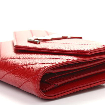 Saint Laurent Grain De Poudre Matelasse Chevron Monogram Compact Tri Fold Wallet Red 9 of 14