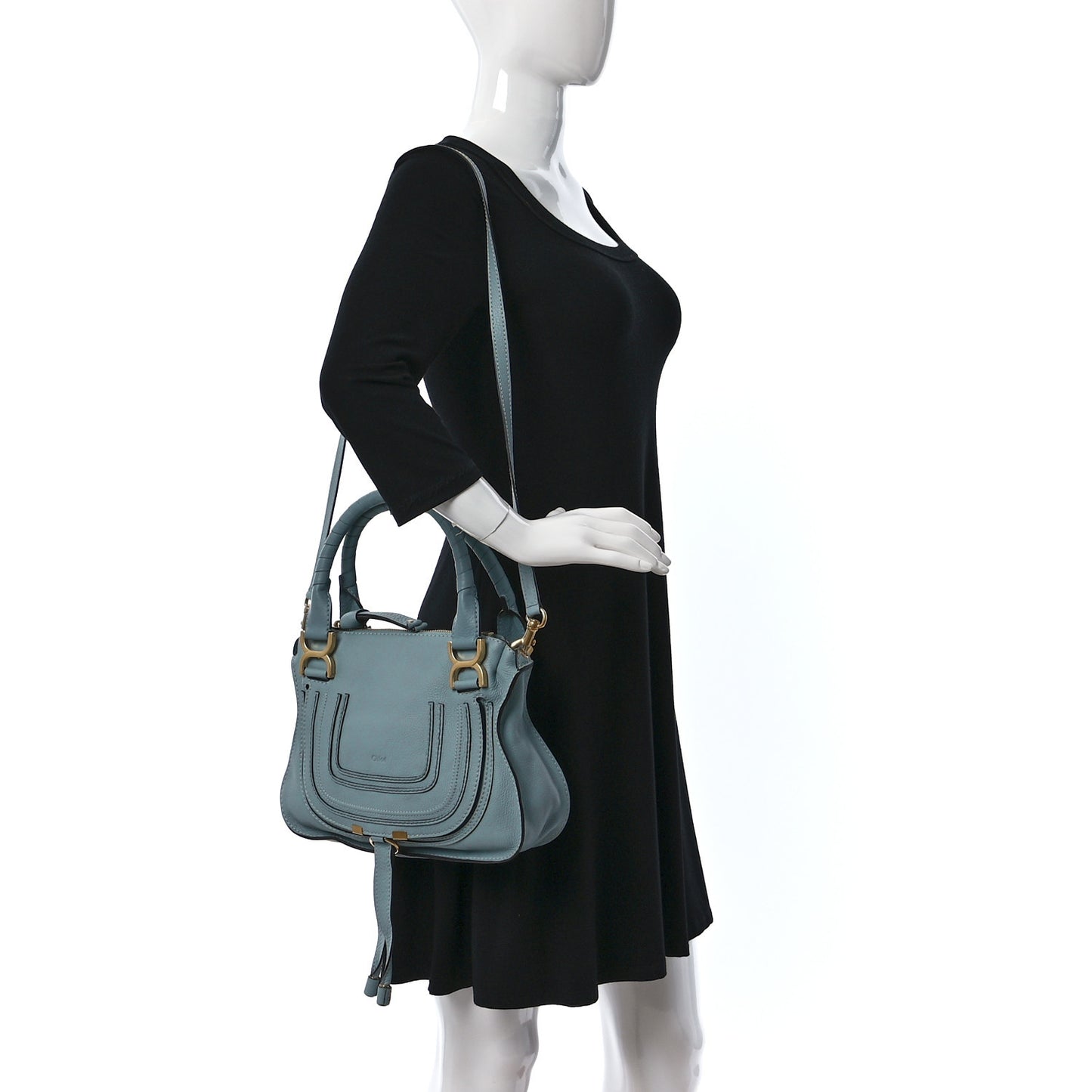 Calfskin Small Marcie Satchel Faded Blue