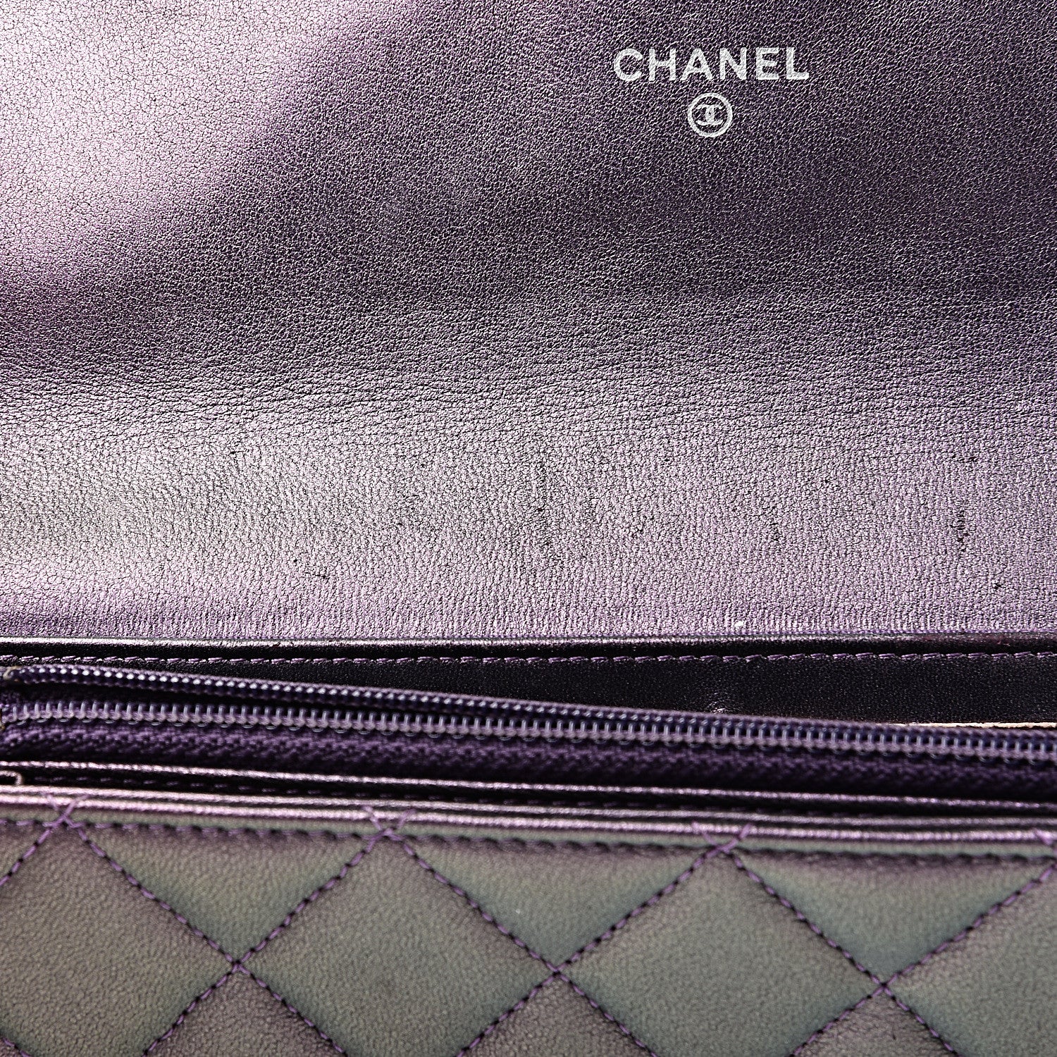 Chanel Iridescent Lambskin Quilted Large Gusset Flap Wallet Purple 9 of 13