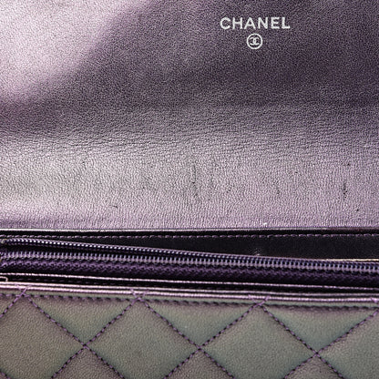 Chanel Iridescent Lambskin Quilted Large Gusset Flap Wallet Purple 9 of 13