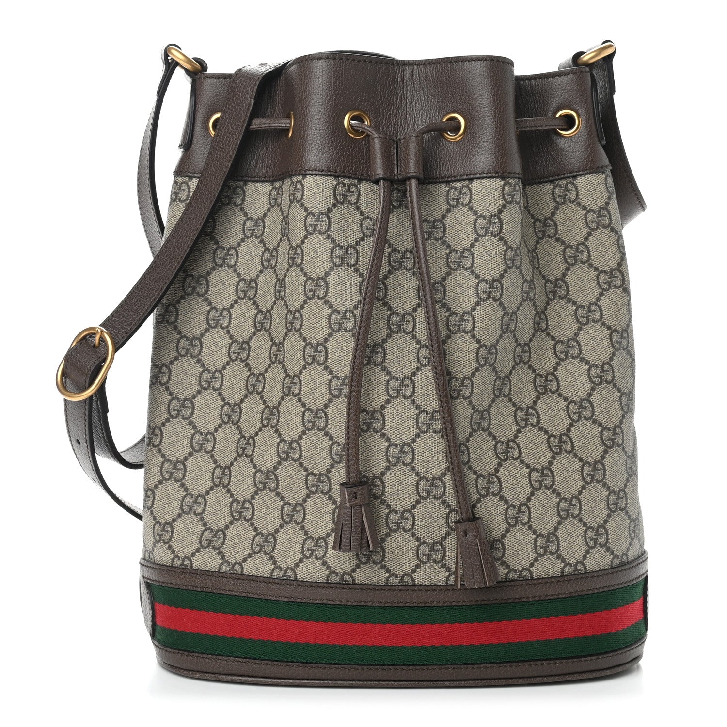 Gucci GG Supreme Monogram Web Ophidia Bucket Bag Brown 1 of 9