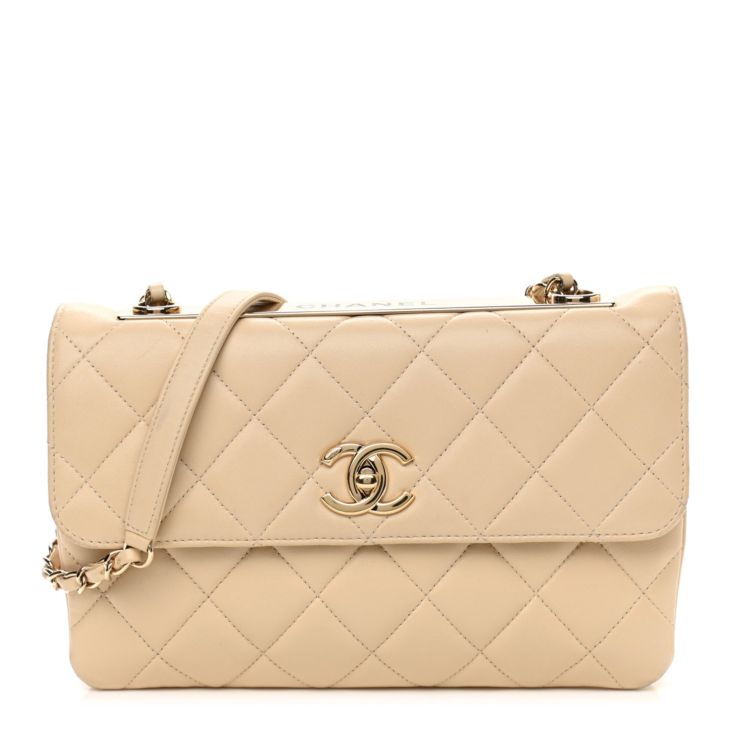 Lambskin Quilted Medium Trendy CC Flap Light Beige