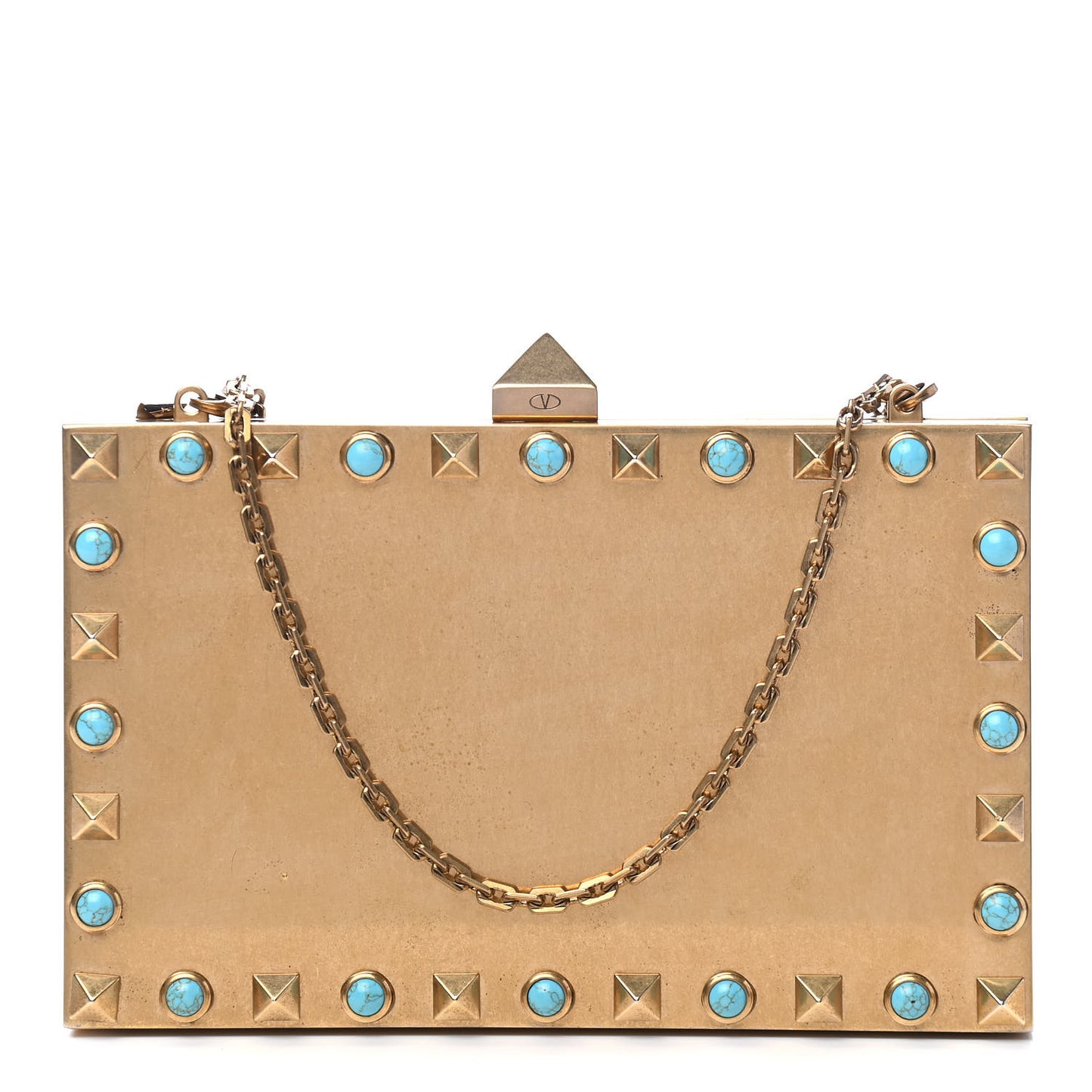 Metallic Plexiglass Rockstud Rolling Minaudiere Clutch Gold