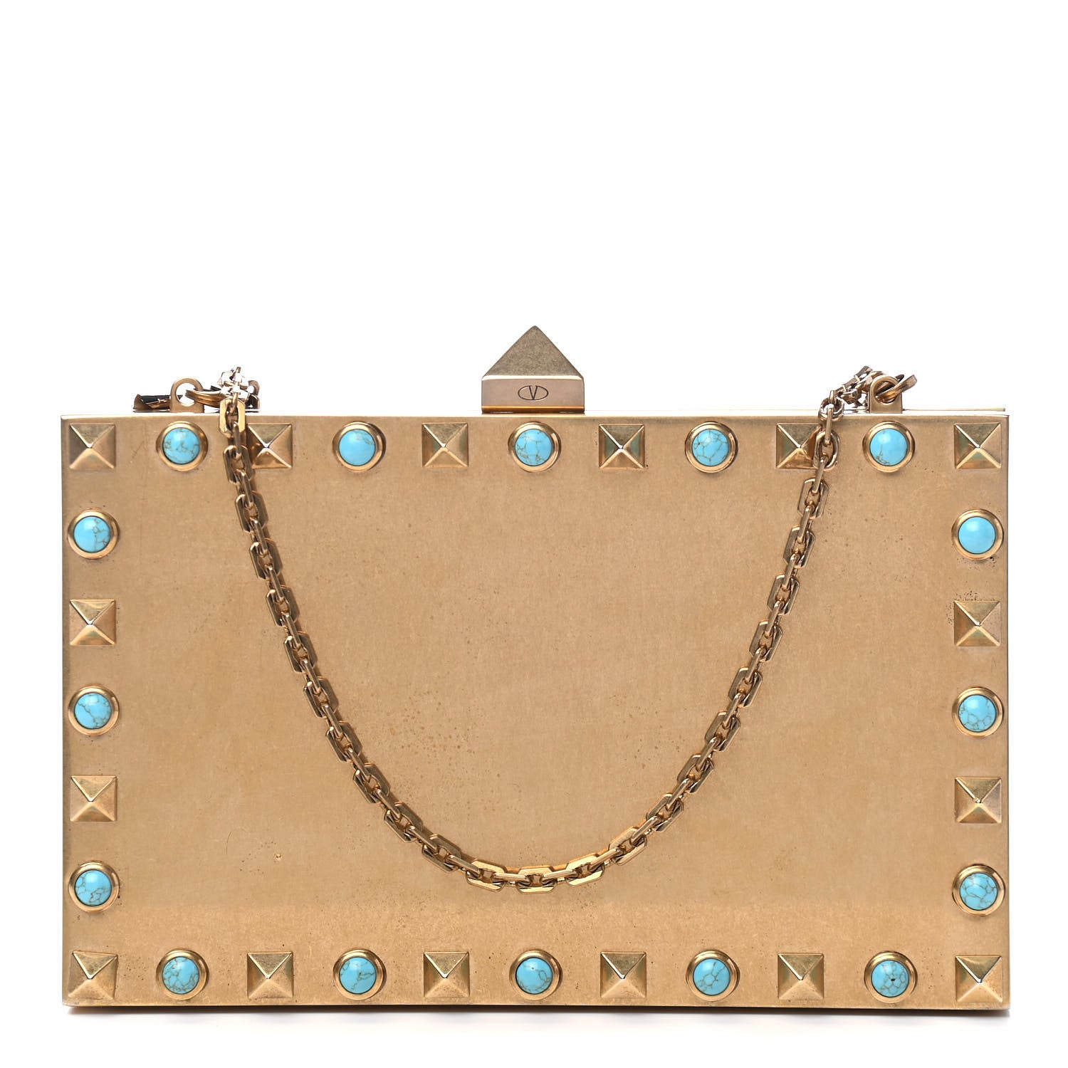 Valentino Garavani Metallic Plexiglass Rockstud Rolling Minaudiere Clutch Gold 1 of 7